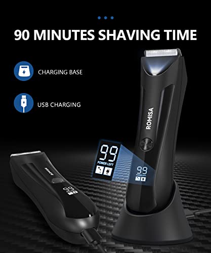 Electric Groin Body Hair Trimmer - Romisa Ball Trimmer For Men Usb Recharge Dock Cordless Use Fully Waterproof Replaceable Ceramic Blade Pubic Hair Trimmer Body Groomer Kit For Men #TOP3
