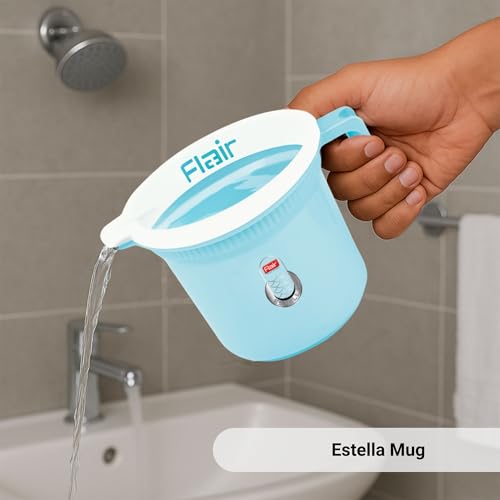 Image of FLAIR Estella Plastic Bath Mug Set of 3 - Durable, Lightweight & Stylish - Ideal for Daily Use in Bathroom & Kitchen (Blue, 1 LTR)