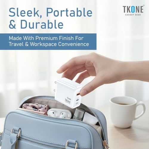 Image of TKONE 45W GaN Fast Charging Adapter with Type C PD & USB A, Dual Port | Super Fast GaN Charger for Samsung Galaxy S25 /S24 /S23 /S22, iPhone 17 /16 /15 /14 /13 /12, OnePlus, Nothing (White)