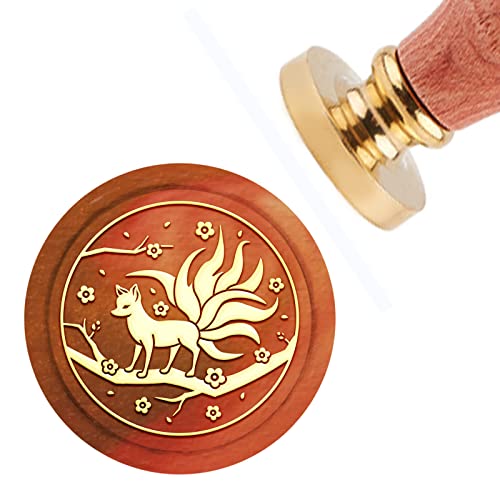 CRASPIRE Fox Wax Seal Stamp Peach Vintage Sealing Wax Stamps Flower 30mm 1.18inch Removable Brass Head Sealing Stamp with Wooden Handle for Wedding Invitations Valentine's Day Envelope Gift Wrap