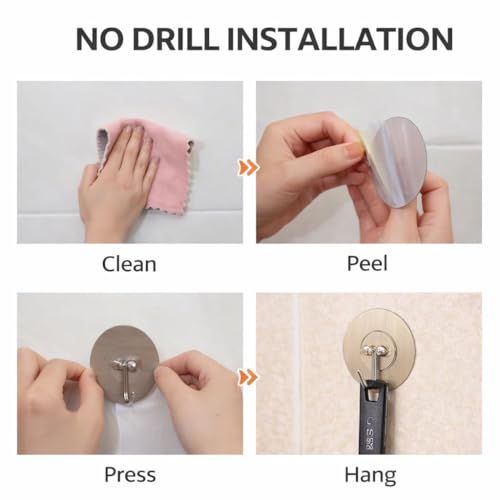 Image of Self Adhesive Hooks for Wall Heavy Duty - 10kg Load Capacity Waterproof Transparent Wall Hooks for Hanging - No Drilling Nail (ProHold Hoo (Golden Hook Pack of 10)