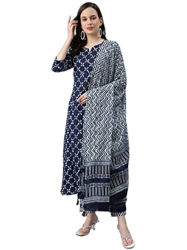 Image of Vaamsi Women's Pure Cotton Geometric Printed Straight Kurta Set With Dupatta | kurta sets for woman