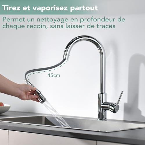 Robinet évier réglable eau chaude froide avec douchette anti éclaboussures - 4