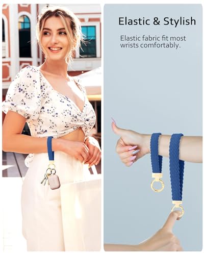 Image of WEESMILE Keychain Wristlet, Stretchy Key Chain for Car Keys with 2 Keyrings and D ring, Cute Wrist Lanyard for Women Men