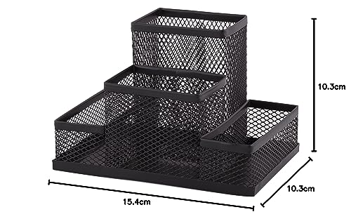 D.RECT Organiseur de bureau, Pot à Crayons en Métal, Étagère avec Porte-notes en Maille, 103 x 154 x 103 mm, Multifonctionnel, Accessoire de Rangement Noir