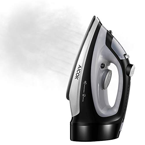 AICOK Steam Iron 1700W Professional Garment Steamer with Retractable Cord, Variable Temperature and Steam Control, Non-Stick Soleplate Full Function Press Iron, Black