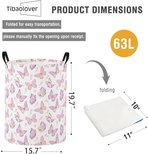 Image of Baby Laundry Basket Baby Nursery Hamper Kids Laundry Basket Toy Storage Bin for Boys Room Decor Gift Baskets for Bedroom Bathroom(Purple Butterfly)