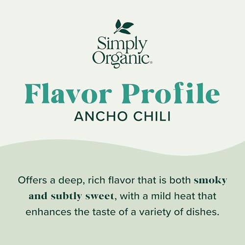 Image of Simply Organic Ancho Chili Powder, 2.85 Ounce Jar, Certified Organic Poblano Peppers, Mexican, Southwest, Popcorn & Chocolate
