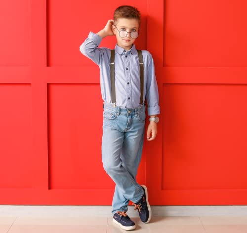 Trilece Suspenders for Boys Kids Girls and Toddlers - Adjustable Elastic 1 inch Wide Y Shape Suspender Strong Clips (6 Years to 5 Feet Tall, Grey)