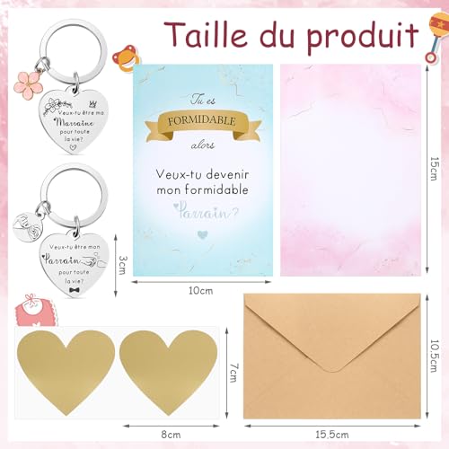 Jadive Geschenkset für Patin und Pate 2 Paten-Schlüsselanhänger 2 Rubbellose Patin-Anfrage 2 Kratzaufkleber 2 Umschlag Ankündigung Taufe Geschenk Weihnachten Geburt(Blumen)