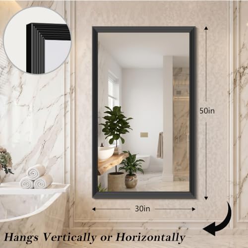 Image of DESBING Large Bathroom Mirror for Over Sink, 50 inch x 30 inch Black Rectangle Bathroom Mirrors for Double Vanity, Metal Ribbed Textured Framed Wall Mirror for Bathroom, Living Room, Bedroom,Dressing Room