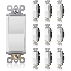 TOPELER 10 Pack 3-Way Decorator Light Switch, Single Pole or Three Way Paddle Rocker Light Switch, 15A 120/277V Electrical Wall Switches, Self-Grounding, Residential Grade, White