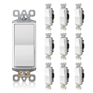 10 Pack Single Pole Decorator Light Switch, Decorative Paddle Rocker Switch Replacement, 15A 120/277V Paddle Light Switch, Self-Grounding, Residential/Commercial Grade, ETL Listed