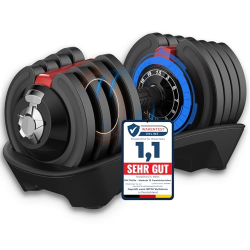 DH FitLife verstellbare Hanteln 1,5 bis 18 KG mit 12 Gewichtsstufen,...