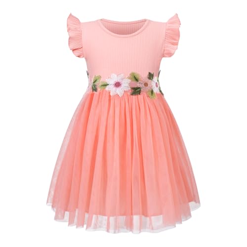 Image of HILEELANG Little Flower Girl Tulle Tutu Dress Easter Cotton Ribbed Birthday Wedding Party Princess Dresses