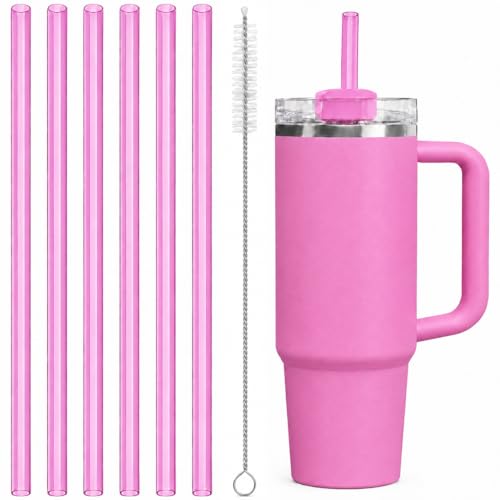 Image of Replacement Straws Compatible with 30 oz Stanley Quencher Tumbler, 10.5 Inch Clear Reusable Straws, Drinking Cup Accessories, Dark Pink-6 Pack