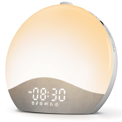 ecozy Sunrise Alarm Clock, White Noise Sound Machine, Upgraded Backlit Buttons for Bedrooms, 26 Soothing Sounds, 17 Night Lights, Bluetooth Speaker, Wake Up Sunlight for Heavy Sleepers, Adults, Kids