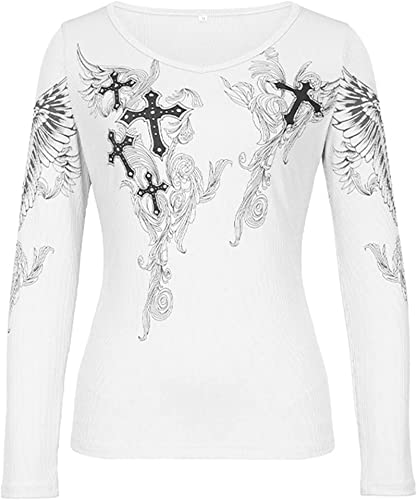 DAPOGO Y2K Long Sleeve Shirts voor dames, crop top, Harajuku T-shirts, bloemenprint, shirt jaren 90, meisjes, t-tops… - Image 6