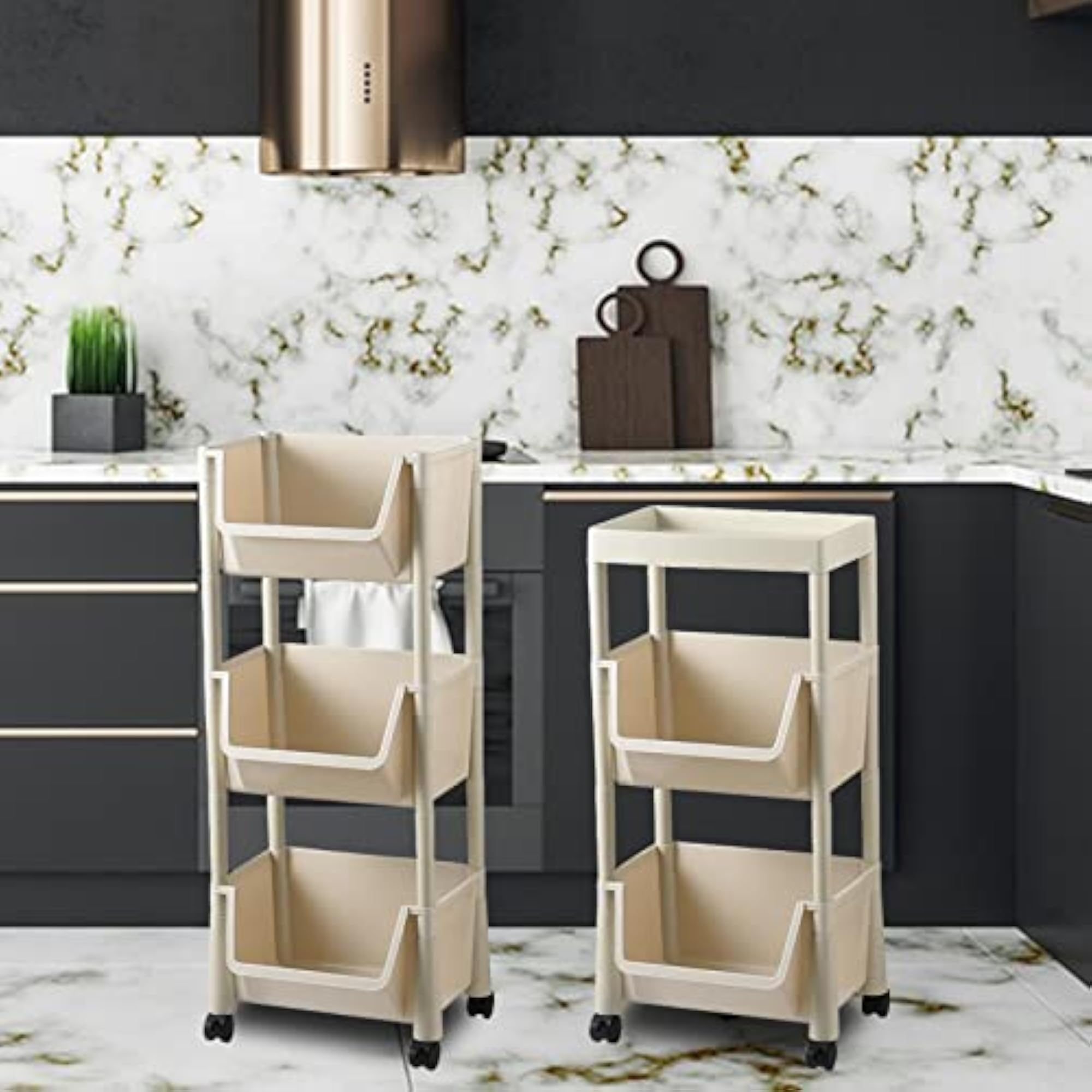 Kitchen Storage Shelf Basket with Lockable Wheels