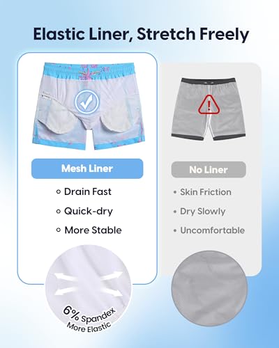Image of maamgic Mens Swim Trunks 5 Inch with Mesh Lining, Quick Dry Mens Bathing Suit, Swim Shorts for Swimming and Beach