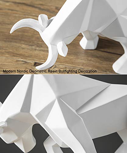 Asnomy Polyresin White Bull Figurine Home Decor, Abstract Ox Sculptures Home Decor, Originality Home Decoration Furnishing Animal Ornament Resin, Geometric Surface Statues Home Decor Ornament Figures #TOP4
