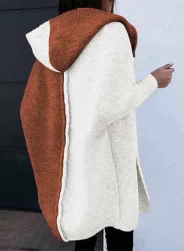 Image of Astylish Women 2026 Fall Clothes Outfits Hooded Knit Cardigan Sweaters | Open Front, Long Sleeve, Color Block, Fashion Clothing, Outwear Coats
