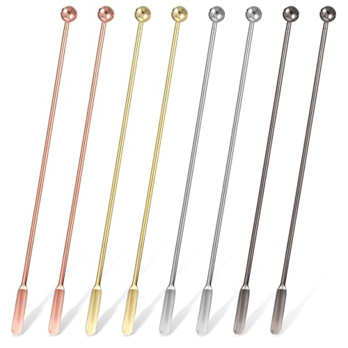 8 Pcs Coffee Sticks, 7.6 Inch Stainless Steel Swizzle Stick, Reusable Colorful Metal Stir Sticks, Drink Stirrer Spoon with Small Rectangular Paddles for Coffee Cocktail Chocolate Milk Juices