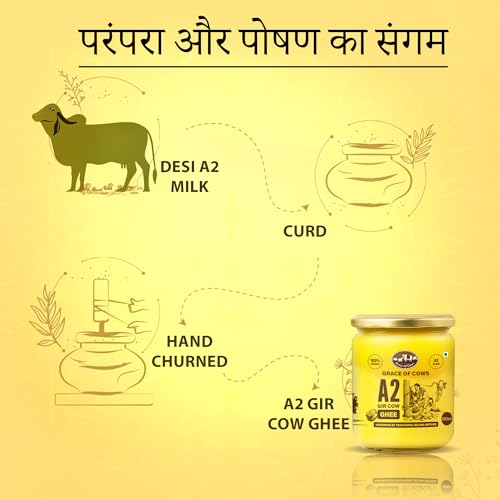 Image of Grace of Cows A2 Gir Cow Ghee 500ml - 100% Pure & Natural Desi Ghee Made Using Traditional Bilona Method - For Cooking, Digestion & Daily Wellness