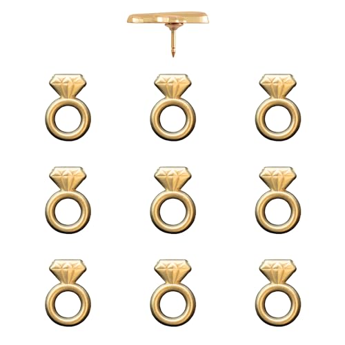 Image of Engagement Ring Push Pins - Gold Diamond Ring Map Pins for Cork Boards, Maps, or Lapel Use - Designed in USA - Set of 10