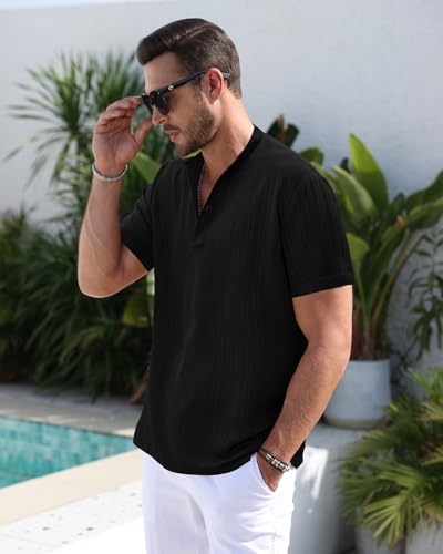 Lapel Collar Beach Shirts for Men Short Sleeve Casual Dressy Button Down Shirts Summer Wedding Blouse4