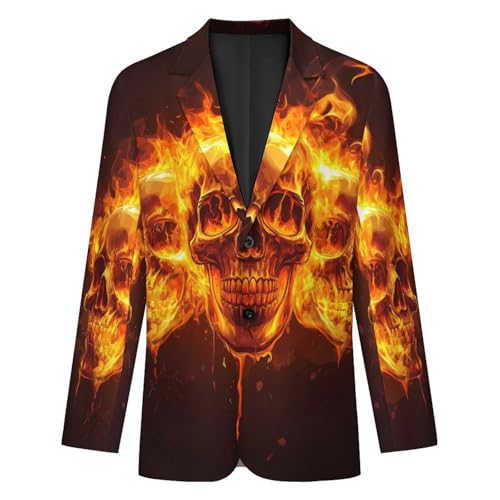 Skull and Flame Men's Slim Suit Long-Sleeve Prom Tuxedo Classic Two Button Business Jacket4