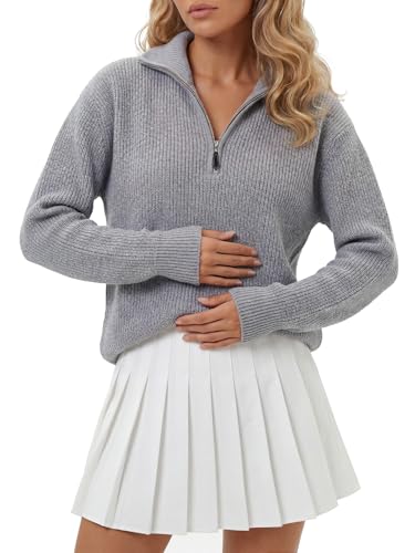 Image of LYANER Women's Quarter Zip Pullover Sweater Casual V Neck Collared Knit Fall Winter Outfit Clothes