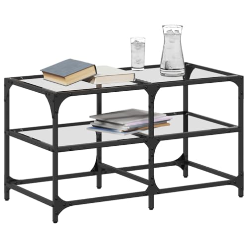 Table basse avec dessus en verre transparent et tiroir pour salon industriel