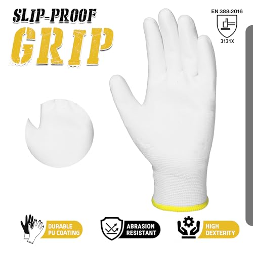 HANDLANDY 12 works PU Coated Nylon Black Protective Work Gloves, Non-slip Flexible Gloves for Construction Warehouse - Image 2