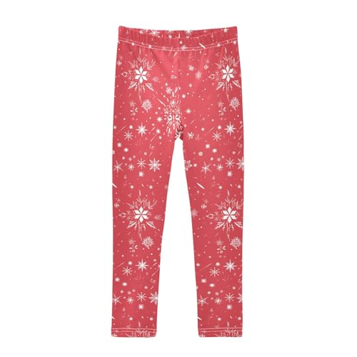 Merry Christmas Snowflake Red Hoho Kids Girl's Cotton Leggings Soft High Waisted Leg Yoga Pants Sports