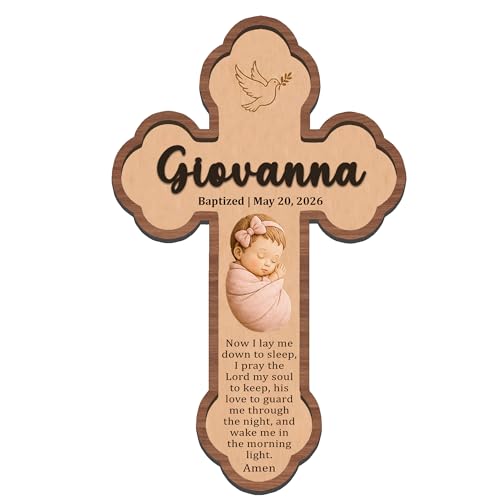 Image of Personalized Baptism Cross Wood Sign, Wooden Sign Baptism Gifts For Baby, Christening Gifts Crosses For Children, Baptized Cross Sign, Dedication Gift, Gift For Baby Boy /Girl - A10