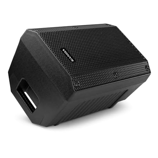 Vonyx VSA monitor de escenario activo 8” biamplificado 250W, entrada línea/micrófono, diseño compacto angular, sonido directo para músicos y espectáculos en vivo