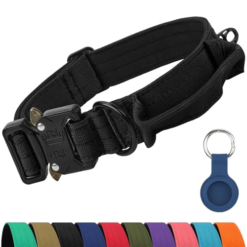 Joytale Tactical Dog Collar with Control Handle, AirTag Holder, Black, M