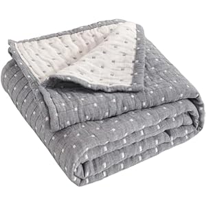 NTBAY 3 Layer Toddler Blanket, Muslin Cotton Jacquard Bed Blankets, Lightweight Thermal Baby Blanket, Super Soft and Warm Crib Blanket for All Seasons, Decoration Gift, 30″x40″, Grey Dot