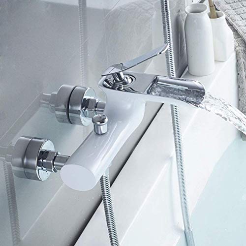 Mitigeur de baignoire blanc et chrome à double commande avec ensemble de douche mural - 3