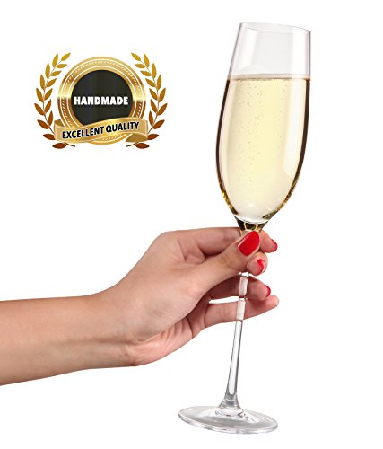 The Excelsior - 100% Lead-Free Handmade Crystal Champagne Flutes, Set Of 2 Glasses, 10-Ounce #TOP3