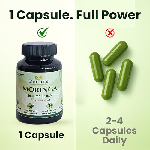 Image of Biotane Moringa 4000mg Capsules | Only 1 Capsule a Day | Natural Multi-Vitamin Supplement | Manufactured in technical collaboration with Vitane Pharma, USA I Pack of 60 Veg Capsules