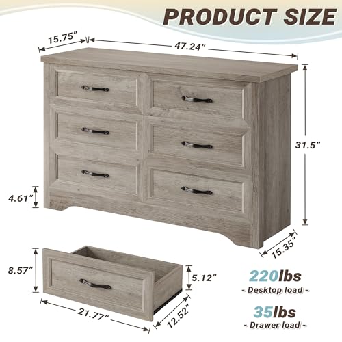 image for LIKIMIO Dresser for Bedroom, Modern 6 Drawer Double Dresser for Bedroo