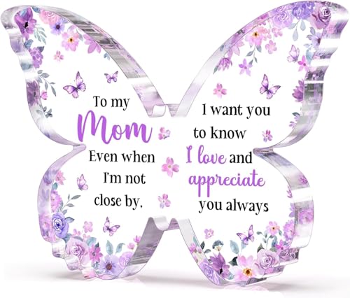 Image of Gifzy Gifts for Mom, Mom Birthday Gifts from Daughter Son, Unique Purple Butterfly Acrylic Plaque Desk Decor, Mother Gift Ideas on Birthday Christimas Mothers Day, 5 x 5 x 0.5 inches