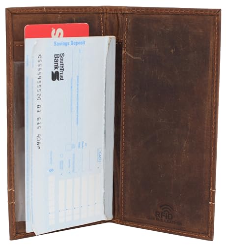 Vintage Leather RFID Blocking Long Bifold Checkbook Cover Holder for Men & Women4