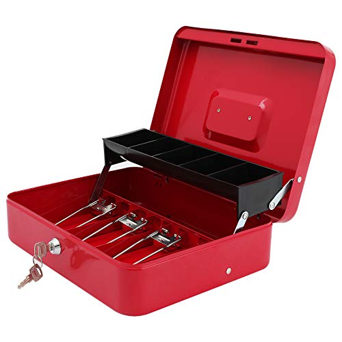 Image of xydled Cash Box with Key Lock, Metal Money Box, Safe Storage box, Red