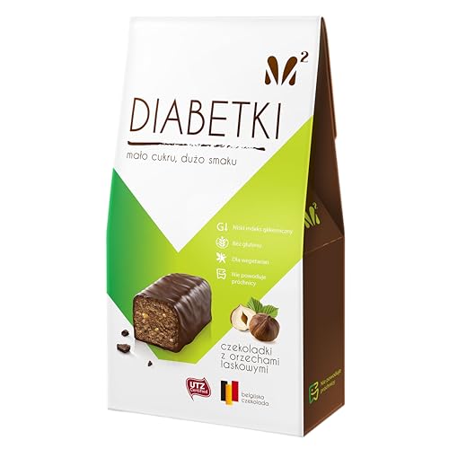 M2 DIABETKI Chocolat aux noisettes, chocolat sans sucre et sans gluten, délicieuses friandises pour les consommateurs conscients et les diabétiques, snacks...