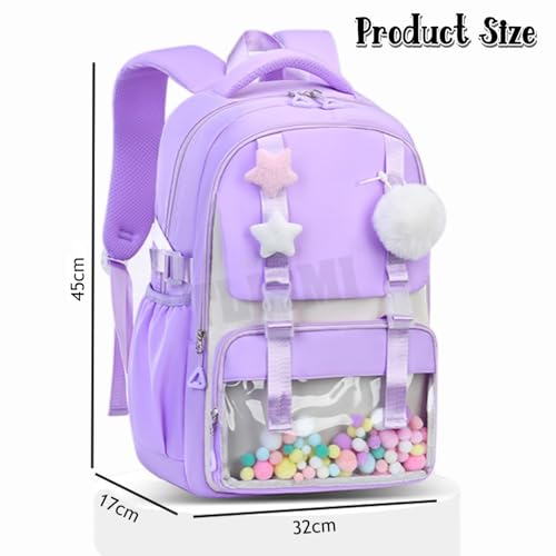 Image of Korean Style Solid Color Backpack with Soft Dream Pop & Plush Keychain | Multi-layer Large Capacity Lightweight School Bag | Anti-Theft Pocket, Waterproof Casual Daily Rucksack for Teen Girls