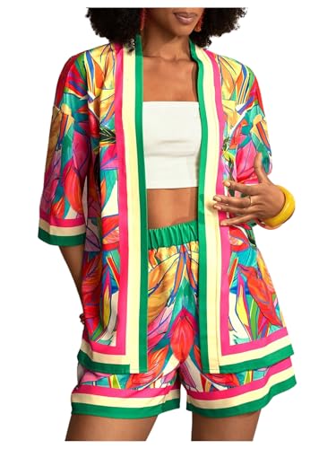 MakeMeChic Women's Tropical Beach Vacation Outfits Summer Two Piece Sets