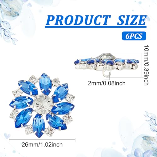 FINGERINSPIRE 6 Pieces 26mm Rhinestone Flower Buttons Brass Rhinestone Royal Blue Sewing Embellishments with 1 Hole for Jewelry Crafts Wedding Dress DIY Crafts - Image 2